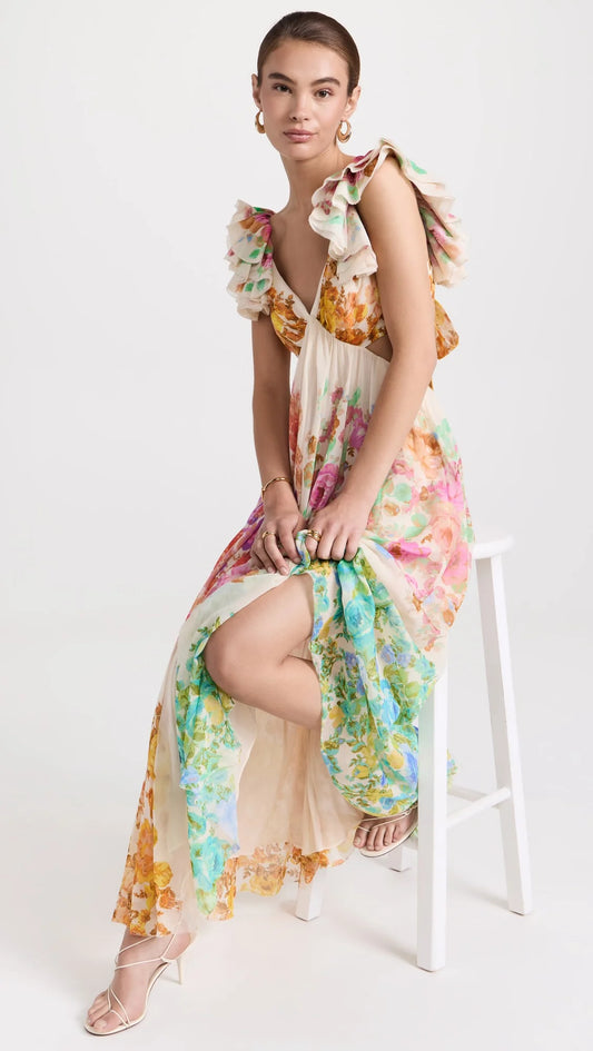 Frill Shoulder Midi Dress